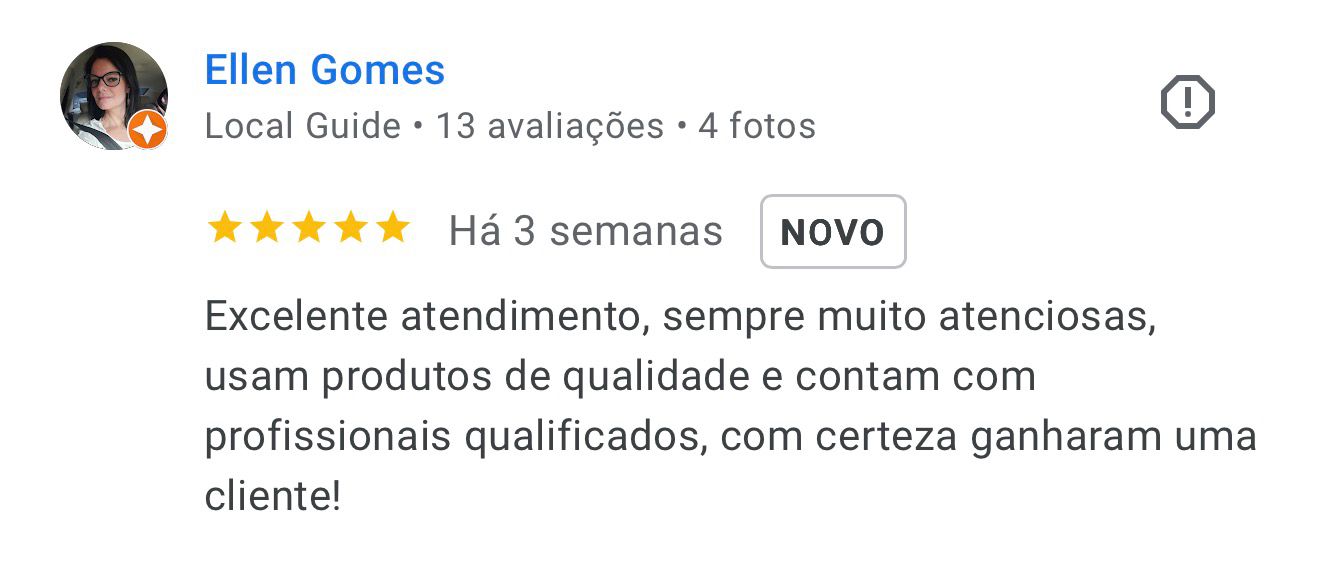 Avaliação de Ellen Gomes no Google — cinco estrelas